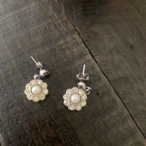 Silver, rhinestone and Pearl costume earrings.